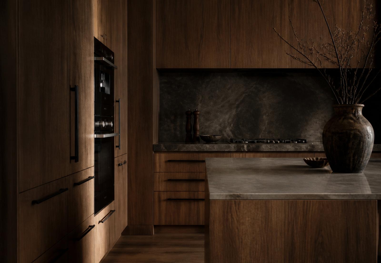 Custom timber kitchen cabinetry with stone benchtop built by Jamie's Cabinets