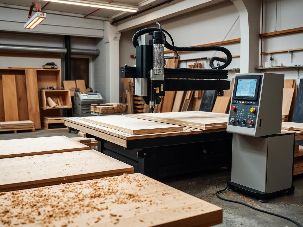 CNC machining precision cabinetry panels in the workshop